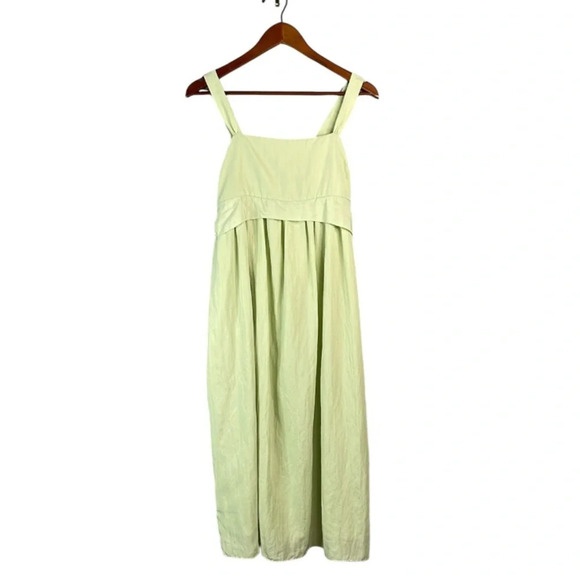 VINCE NWT Bow Pleated Sleeveless Midi Dress Sage Green Crinkle Tencel/Nylon S - Picture 2 of 12